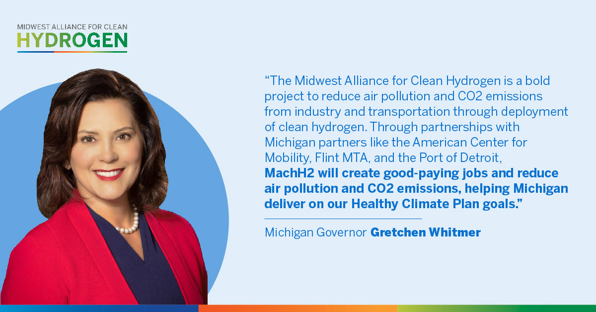 Michigan Governor @GovWhitmer is a strong advocate for clean hydrogen and part of a bipartisan group of elected officials across the Midwest supporting #MachH2.