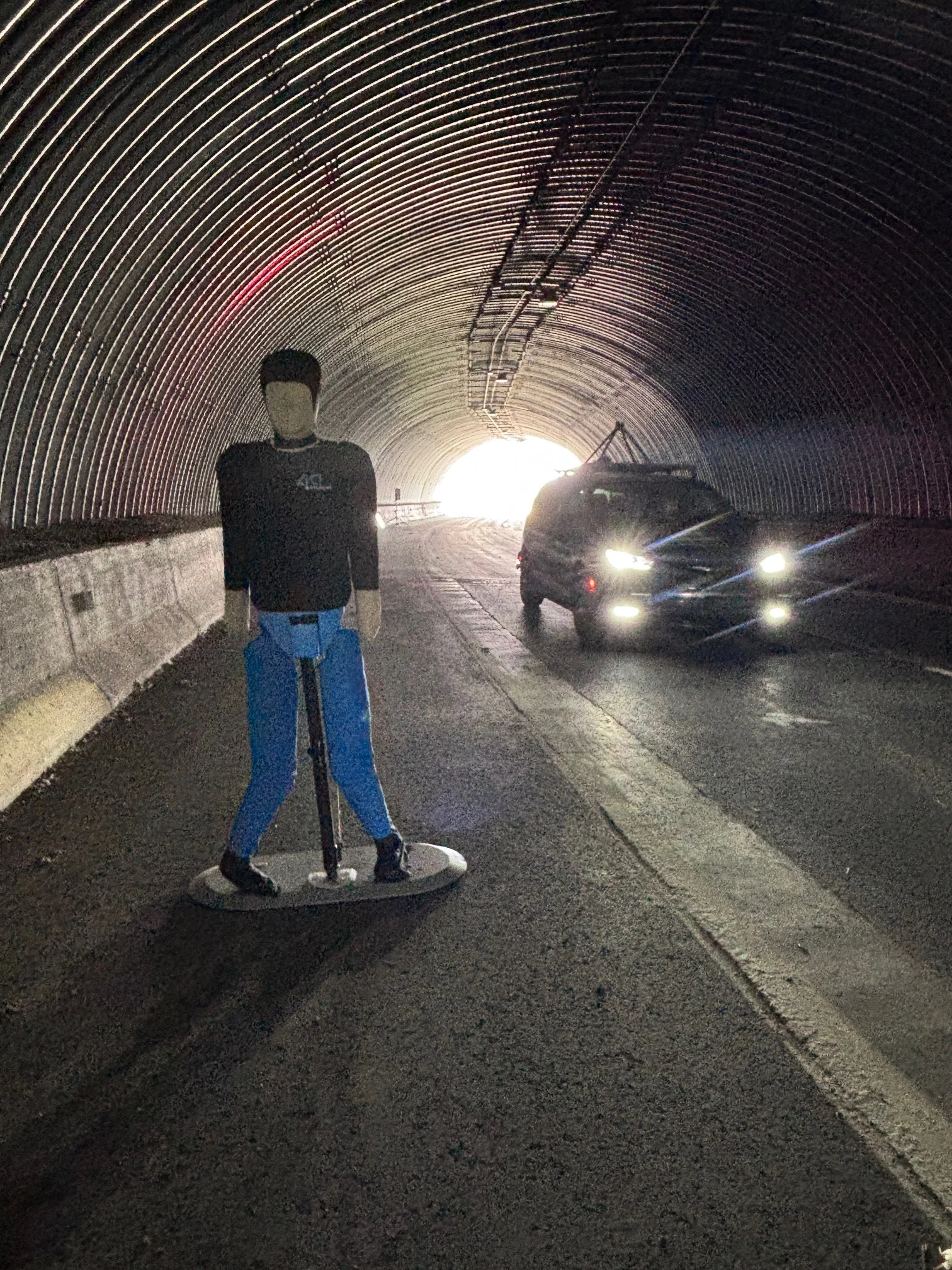 Michigan Tech APS LABS vehicle and soft target during luminosity testing in the ACM tunnel